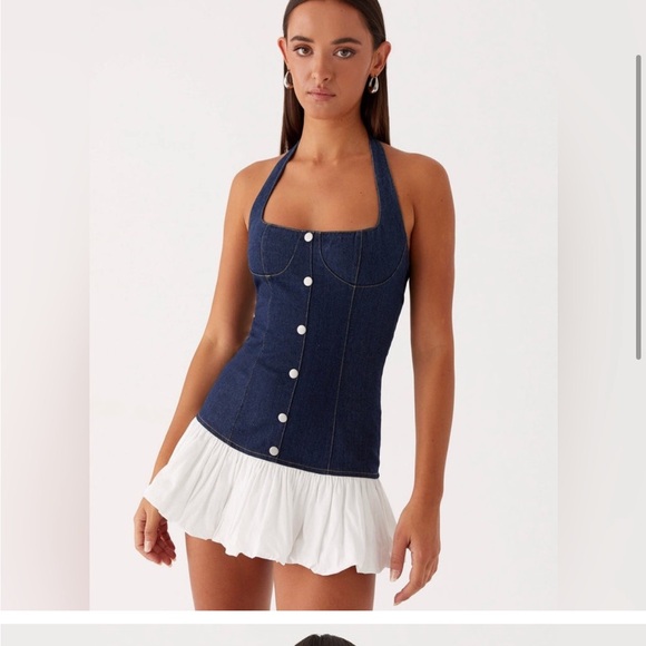 Peppermayo Denim Halter Top with White Skirt bubble skirt “georgina denim dress” - Picture 3 of 6